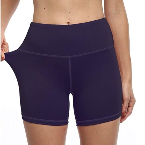 𝅺Women’s High Waist Workout Shorts purple L - Picture 2 of 5
